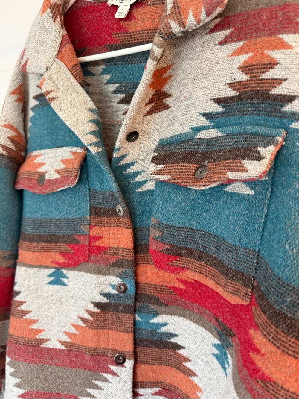 Multicolor Aztec-Pattern Button Front Women's Jacket - Picture 2 of 4